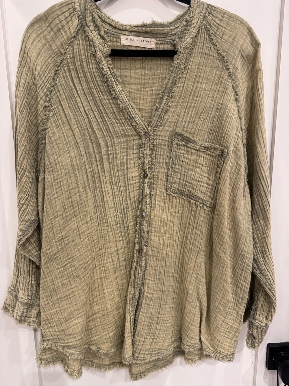 Olive Green Textured Button-Front Blouse